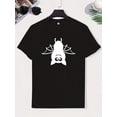 thumbnail image 2 of Men's Casual Round Neck T-Shirt with Bat Print, Short Sleeve Summer Top, Lightly Stretchy Knit Fabric, Fitted Style, 2 of 10
