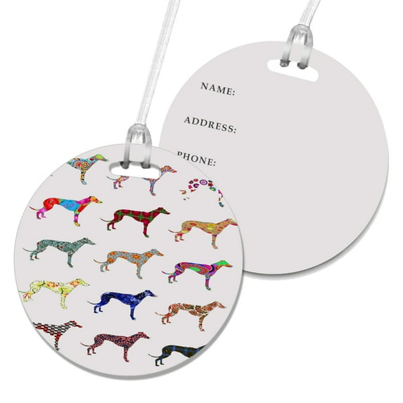 KuzmarK Luggage Travel Round Bag Tag - Greyhound Dog