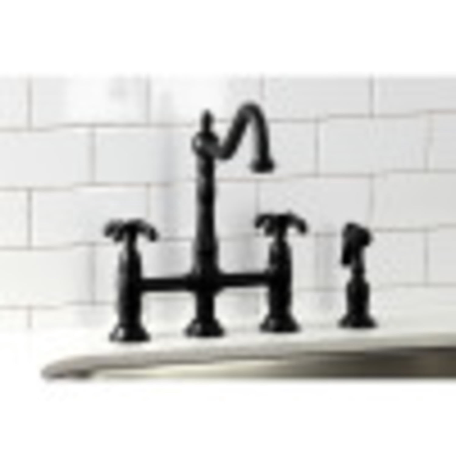 Kingston Brass KS1270TXBS French Country Bridge Kitchen Faucet with Brass Sprayer, Matte Black