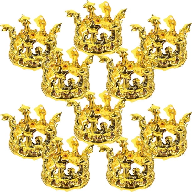 Gold Star Foil Inflatable Birthday Crowns Party Headwear Balloon Accessories for Festival Celebrations Photo Props 10pcs Set