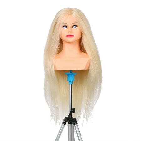 Mannequin Head 70% Real Hair, Cosmetology Doll Head for Hair Styling,  Braiding, Makeup Practice & Training -Brown Color