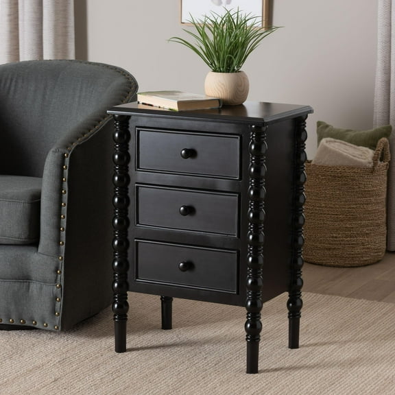 Baxton Studio Malinda Classic End Table, 3-Drawer, Black