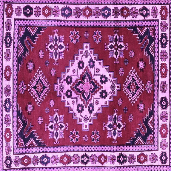 Ahgly Company Indoor Square Geometric Purple Traditional Area Rugs, 4' Square