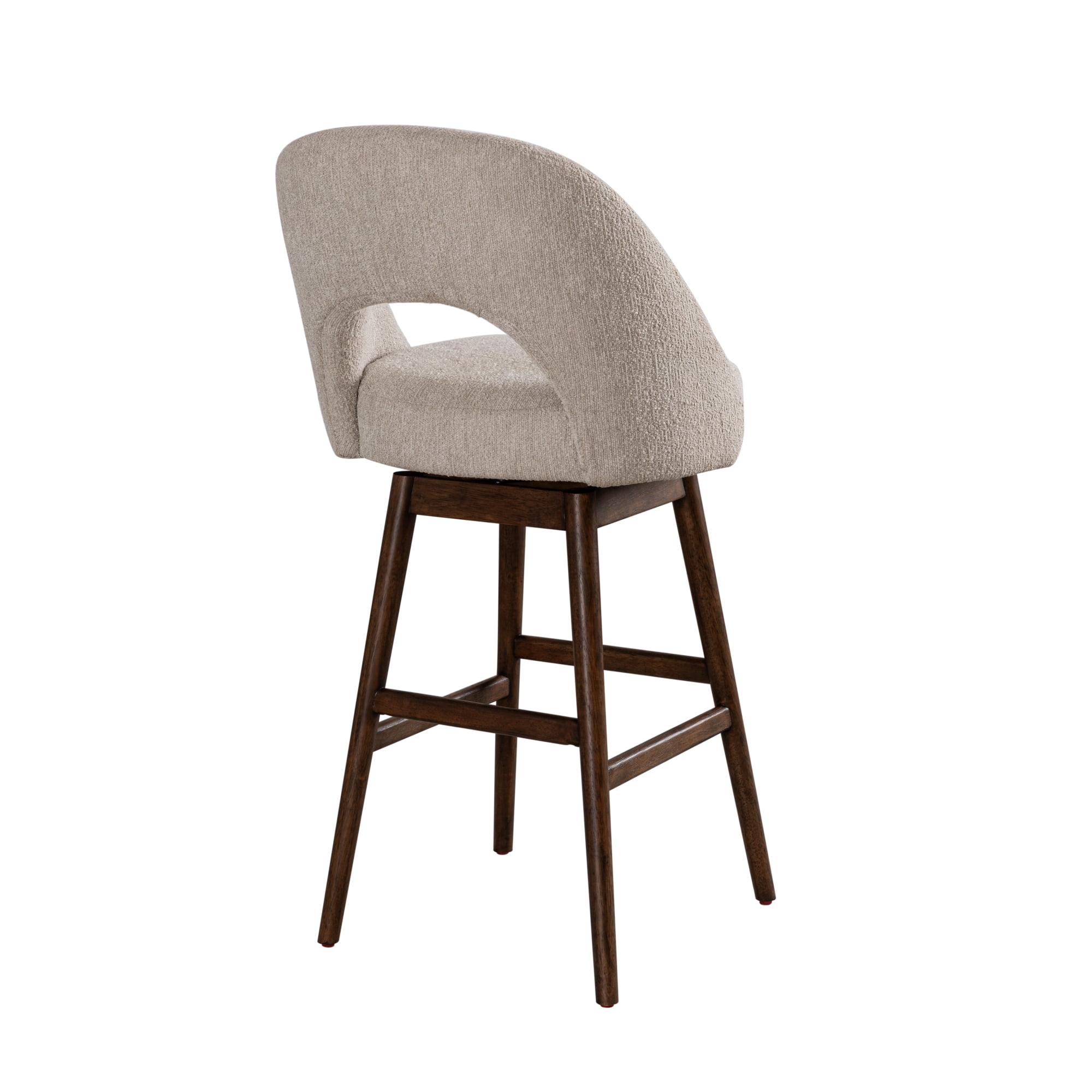 Adrian Brown Solid Wood Upholstered 30" Bar Height Swivel Barstool with Ancient Stone Fabric Seat - Set of 3