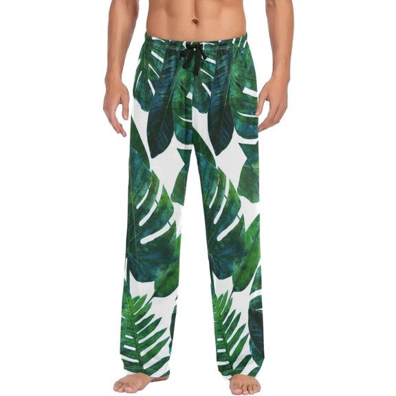 Tropical Palm Leaves Ghost Pajama Pants, Men's Lounge Pants Light with Drawstring and Pockets, Christmas New Year Birthday Father's Day Gifts, X-Large