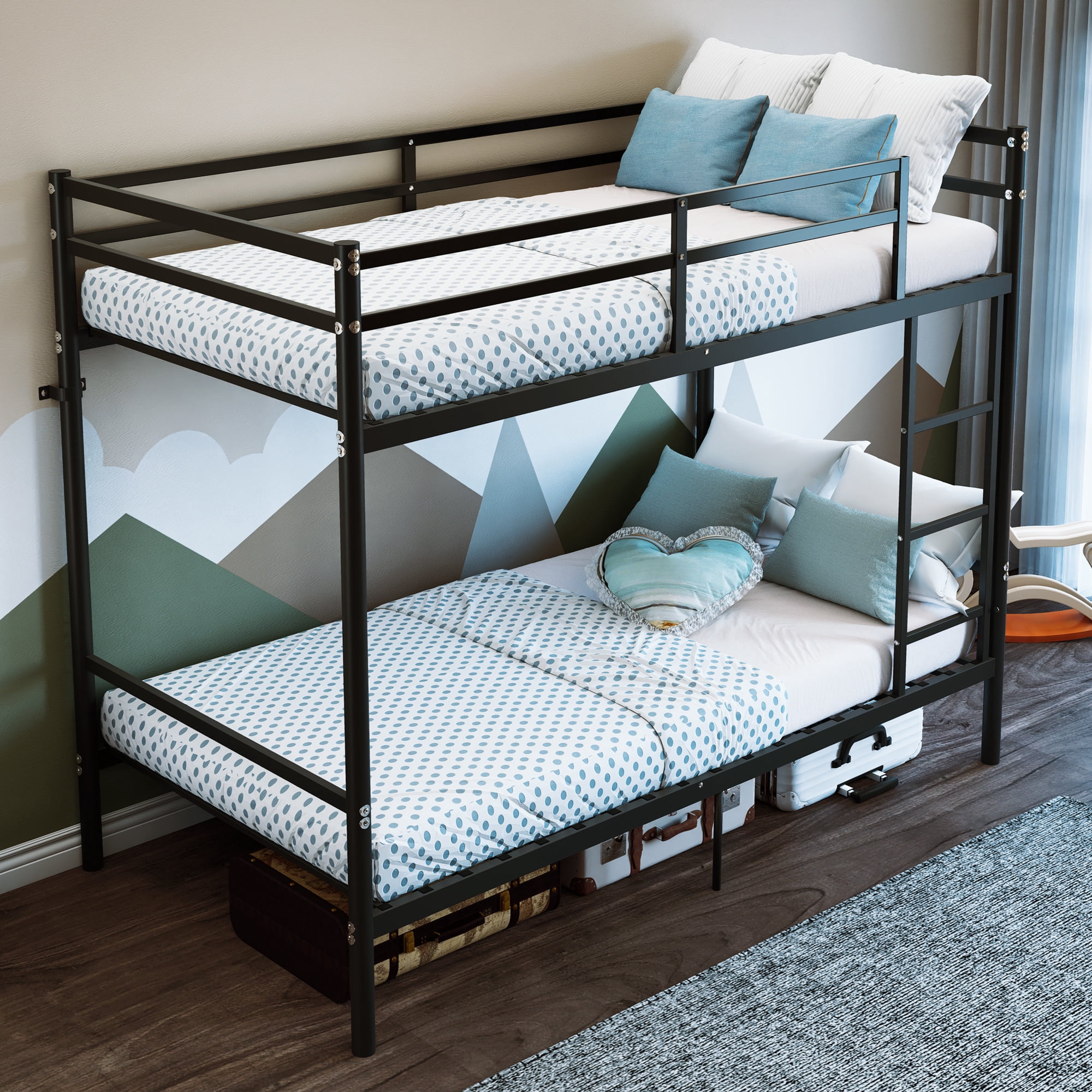 avobird Twin Over Twin Metal Bunk Bed with Ladder High Guardrails, Heavy Duty Iron Frame Noise-Free Design, Under Bed Storage, No Box Spring Needed, Black