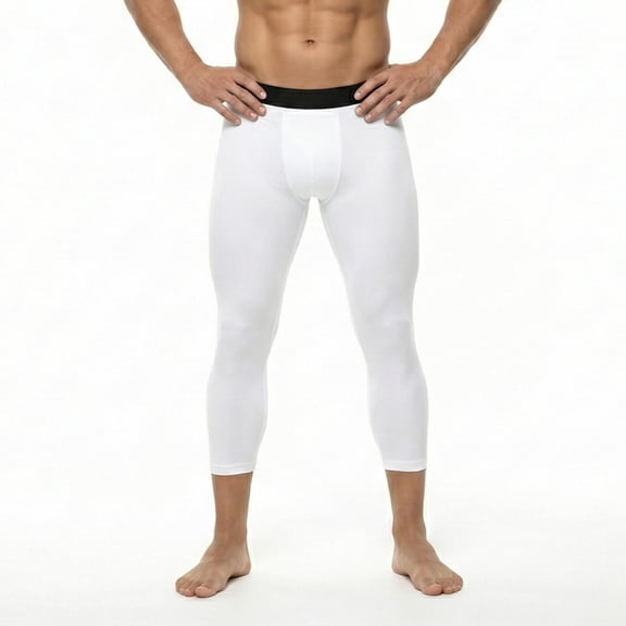 Men's 3/4 Compression Pants, Capri Workout Gym Tights Athletic Sports Baselayer Leggings for Running, Basketball, Fitness Training, Quick Dry Performance Activewear