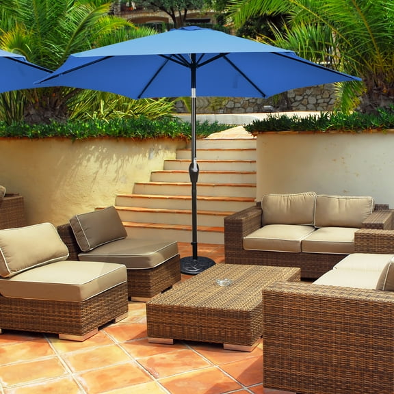 Costway 9Ft Outdoor Market Patio Table Umbrella Push Button Tilt Crank Lift Blue