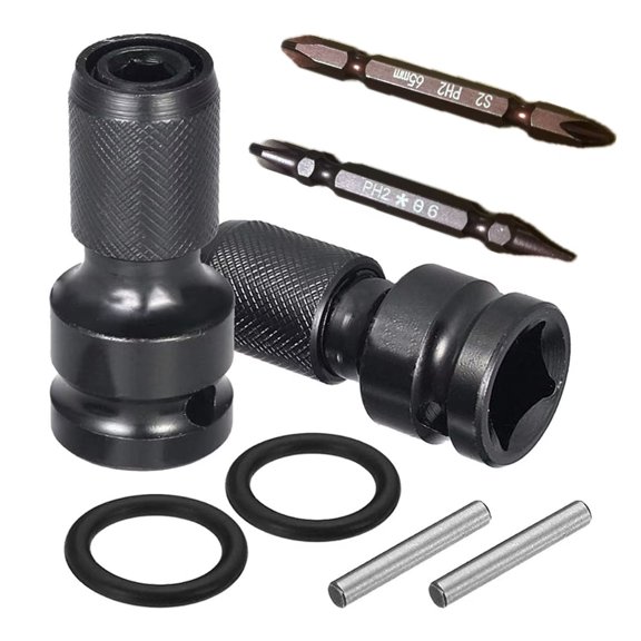 8Pcs Set 1/2 inch Square Drive to 1/4 inch Hex Female Socket Adapter Conversion Chuck Adapter Pins and Washers Magnetic Double Ended Screwdriver Bits Suitable for Impact Air and Electric Wrench