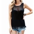 thumbnail image 3 of Womens Summer Knit Sweater Tank Tops Round Neck Crochet Hollow Out Sleeveless Casual Crop Shirt Black XL, 3 of 9