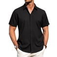thumbnail image 1 of Camisa J.VER de lino de manga corta con botones para hombre, color negro, 4XL, 1 of 5