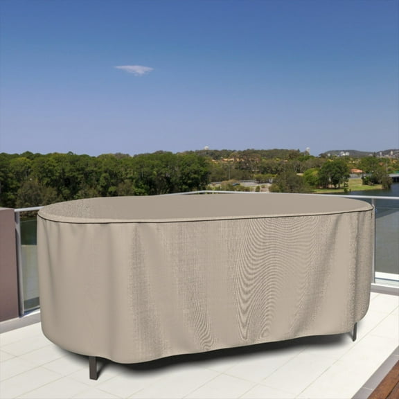 Budge Large Brown / Beige Patio Outdoor Oval Table Cover, English Garden