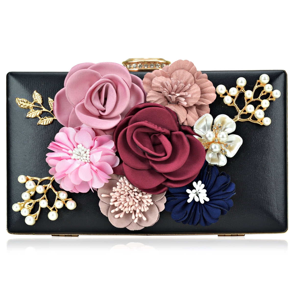 Multi-colored Leather Crossbody//Shoulder Bag w// 3-D Flowers w//Rhinestone Centers