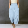 thumbnail image 3 of FAHXNVB Women's Cotton Linen Harem Pants with Pockets Elastic Waist Boho Lightweight Pants Loose Fit Summer Vacation Beach Pants, 3 of 5