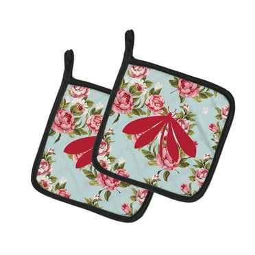 Caroline's Treasures BB1060-RS-BU-PTHD Moth Shabby Chic Blue Roses Pair of Pot Holders , 7.5HX7.5W, multicolor