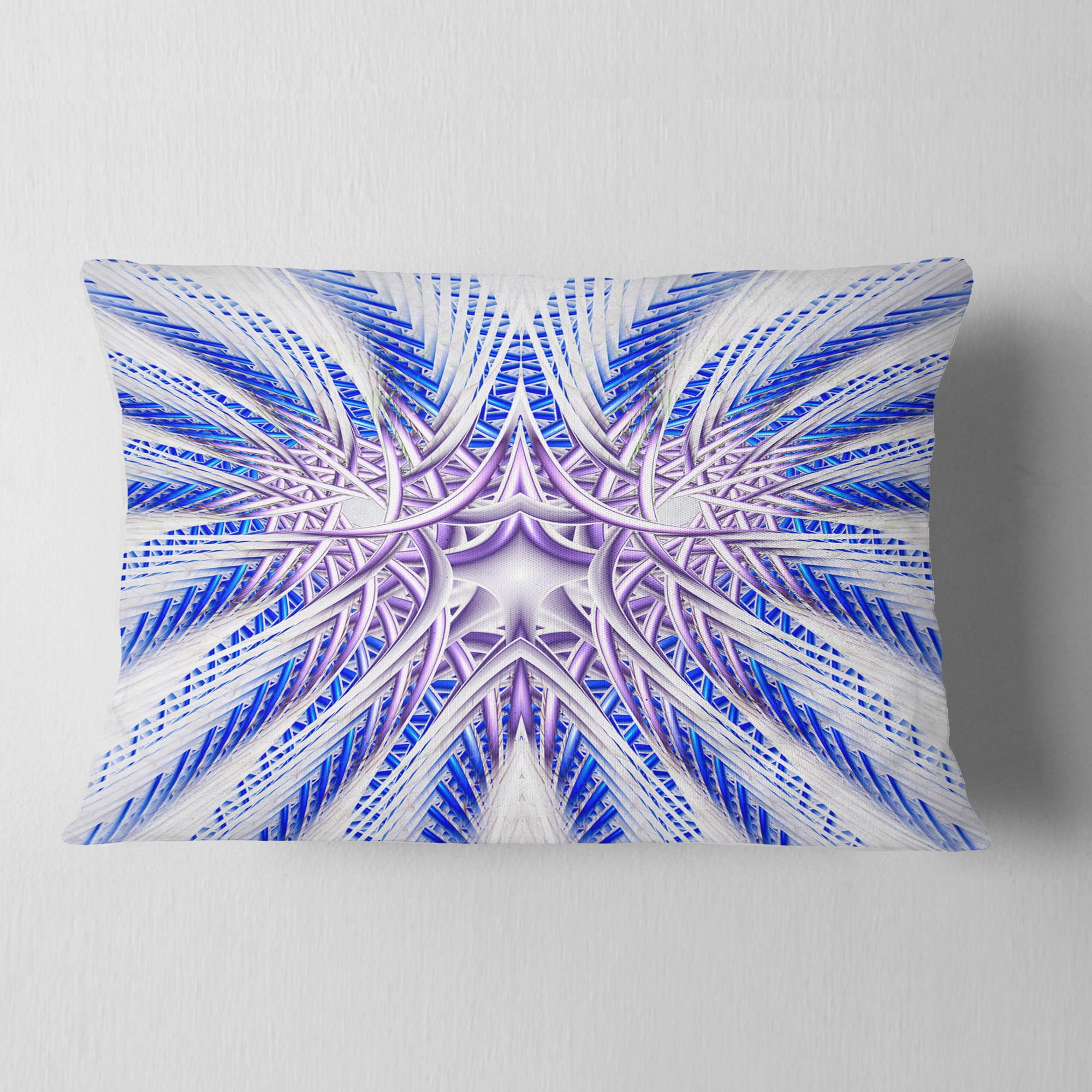Designart Light Blue Unique Fractal Flower Design - Abstract Throw Pillow - 12x20