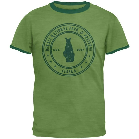 Denali National Park Vintage Heather Green Men's Ringer T-Shirt - Small