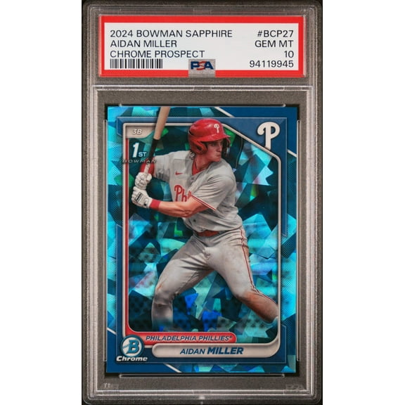 Graded 2024 Topps Bowman Sapphire Aidan Miller #BCP27 Chrome Prospects Rookie RC Baseball Card PSA 10 Gem Mint