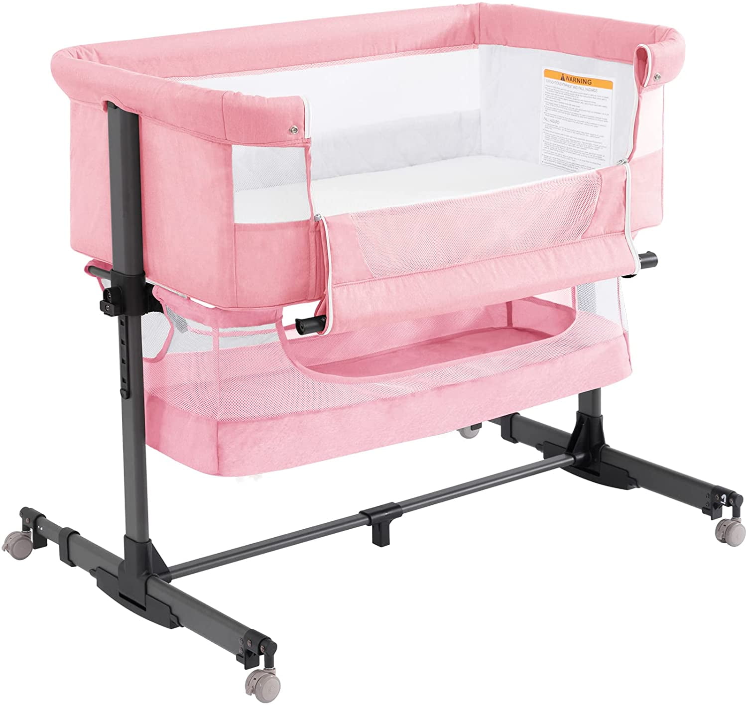 Nordmiex Baby Bassinet 3 in 1 Adjustable Bedside Sleeper Bed for Infant Baby with Breathable Net, Pink