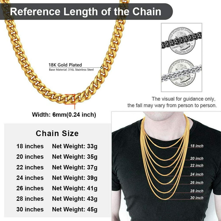 ChainsHouse Miami Cuban Chain Necklace for Men, 6mm/10mm/14mm Width, 18K Gold Plated/Stainless Steel/Black Men Chunky Curb Link Hip Hop Necklace