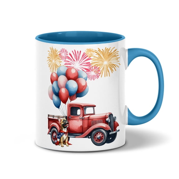 Vintage Patriotic French Bulldog 4th of July Independence Memorial Day 11oz Accent Two-tone Mug Dog Lover Gifts Coffee Tea Cup - 01006