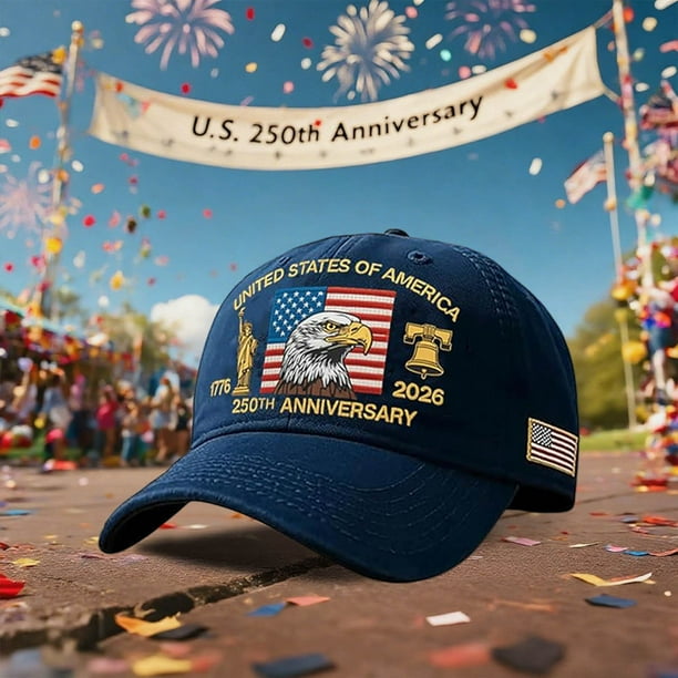 US 250th Anniversary Hat Adjust Washed Patriotic Baseball Cap USA Flag Celebrate 250 Years