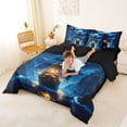 thumbnail image 4 of Manfei Magical Moonlit Sailboat Bedding Comforter Set for Kids Boys and Girls, Canyon Ocean Nautical King Bedding Sets, Black Reversible 7pcs, 4 of 6
