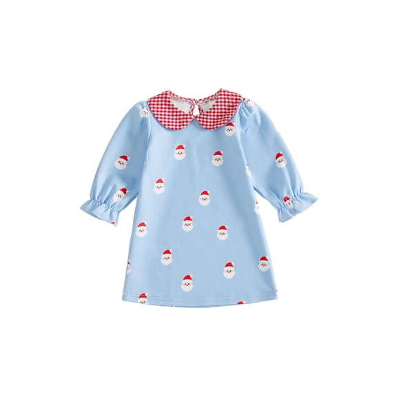 RUINIXCW Toddler Baby Girl Christmas Dress Santa Print Long Sleeve Doll Collar Dress