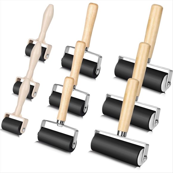 Paquete de 9 Rodillos de Goma Brayer de 1,4/2,4/4 Pulgadas para Manualidades, para Pegar, Imprimir y Crear Impresiones en Papel Tapiz.