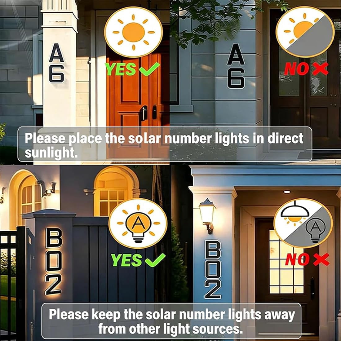 Solar-Powered Outdoor House Number Light, 9 Inch Lighted Address Sign with Auto On/Off Sensor, Waterproof LED House Numbers for Outside, Modern Black Exterior Illuminated Numbers