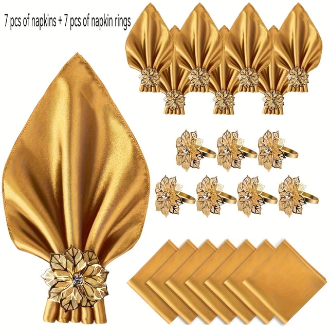 1 elegante juego de servilletas de raso con exquisitos servilleteros | Imprescindible for bodas y vacaciones.