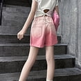 thumbnail image 4 of OYXSER Girls Gradient Denim Shorts Elastic Y2K Mid Waist Wide Leg Fashion Jean, Hot Pink 7-8Y, 4 of 9