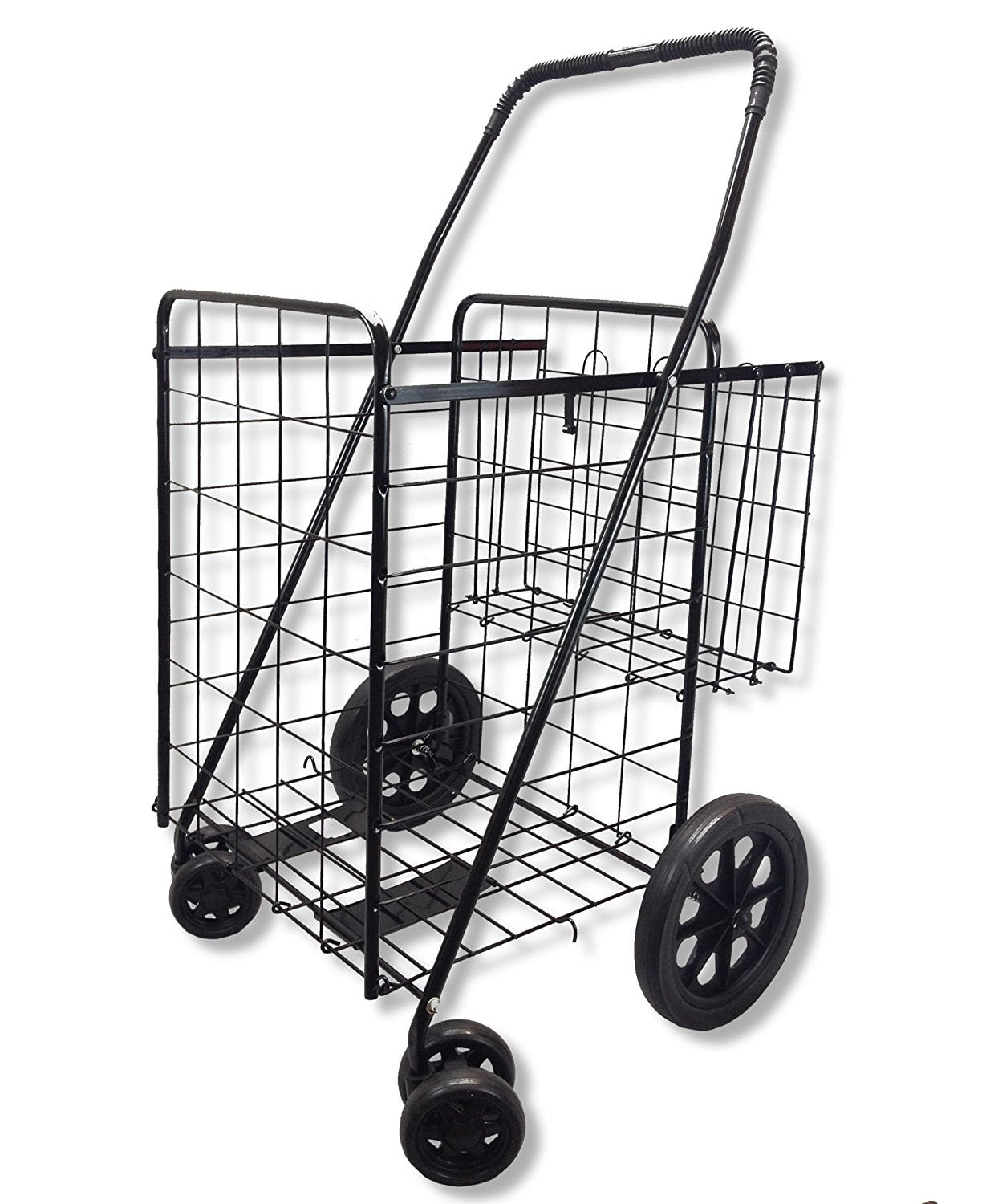 Front Swivel Spinning Wheels HIZLJJ Jumbo Folding Cart with Bonus Double Basket for Shopping Laundry Or Farmers Market