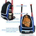 thumbnail image 3 of WOLT | Baseball Bag 29L Baseball Backpack for Youth Kid Boy with Hidden Hooks on The Back Polyester New Blue, 3 of 7