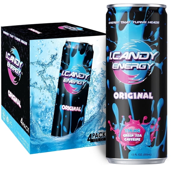 I.CANDY Energy Drink Original Flavor, Energy Drinks 4 Pack 12 oz Cans, 114mg Caffeine, Classic Energy Drink Taste, Clean Smooth Energy