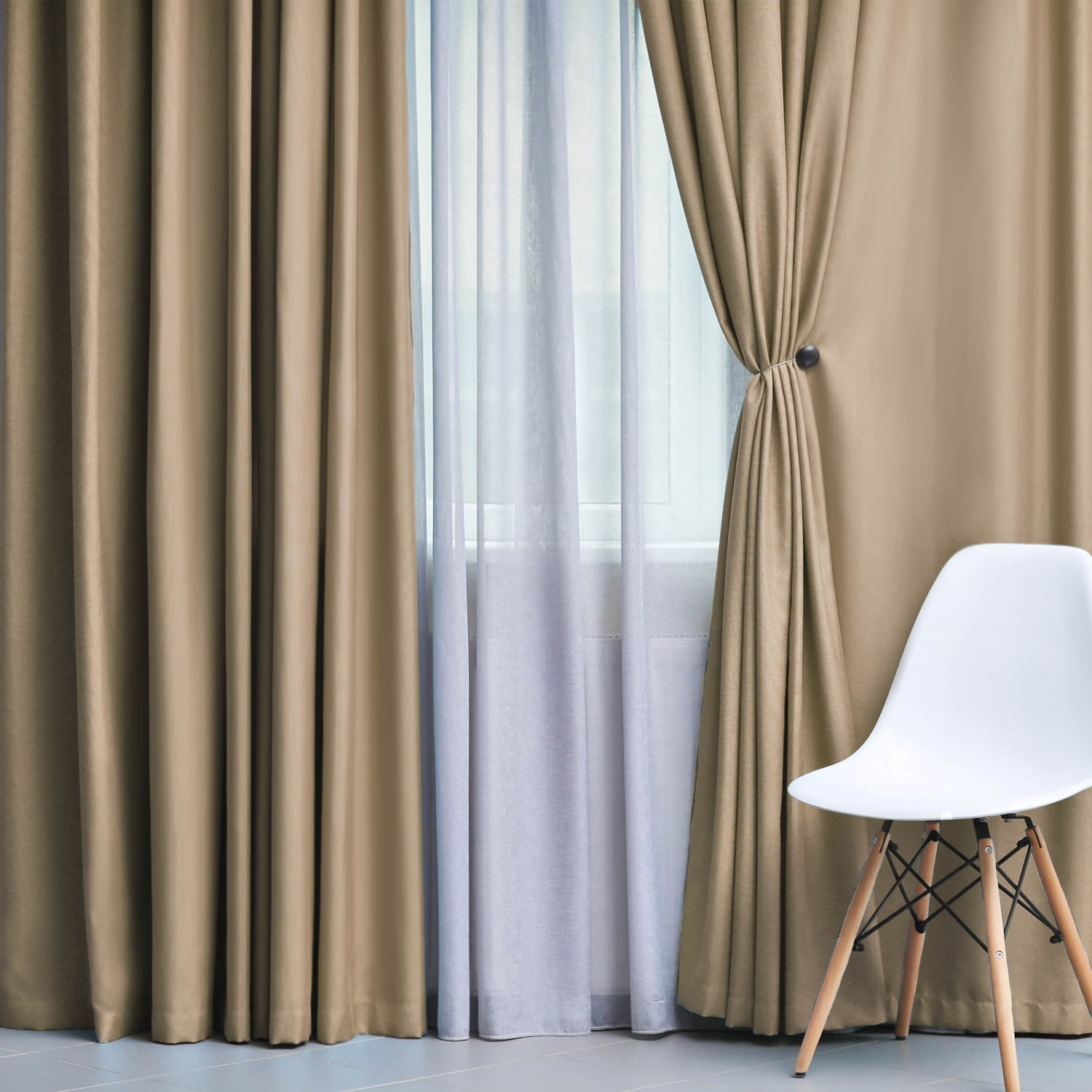 Superior Solid Blackout Curtain Set of 4, 52" x 96", Smoked Ash