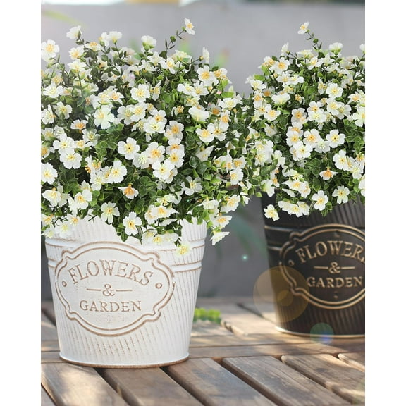 ZOELNIC 6 PCS Outdoor Artificial Plant Flower UV Resistant Fake Stems Plants, Faux Shrubs Outdoor Greenery Plastic Plants for Outside Garden Porch Window Home Wedding Farmhouse Patio Decor, White