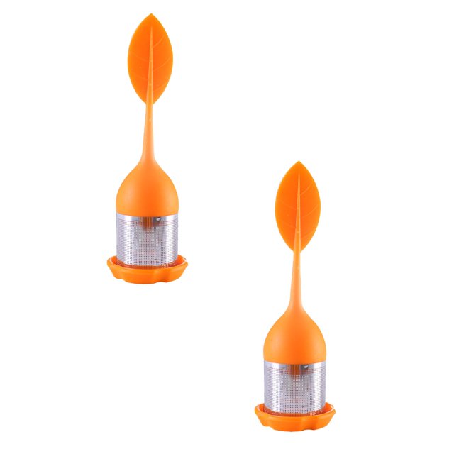 Oleegame 2PC Produce Storage Tea Infuser ,Silicone Handle Stainless Steel Strainer with Drip Tray Orange