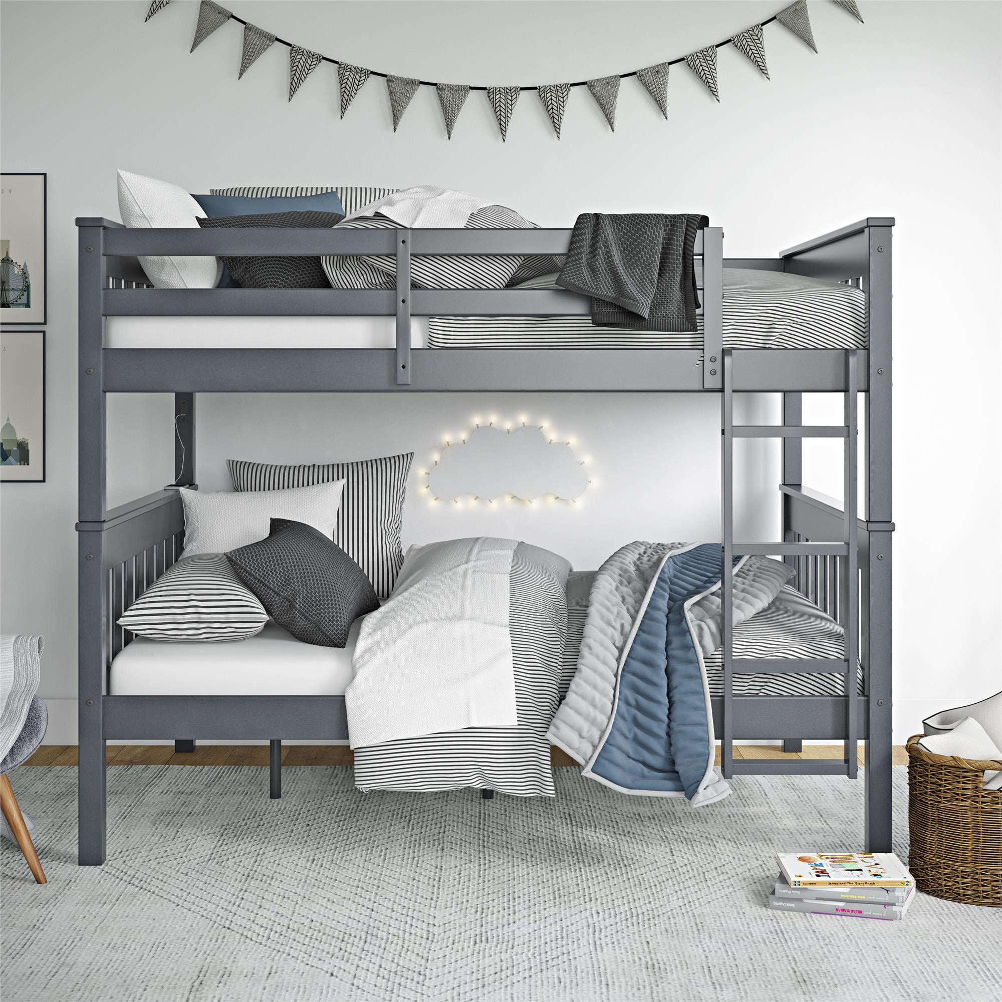 Dorel Living Montoya Full over Full Bunk Bed with USB Port, Gray