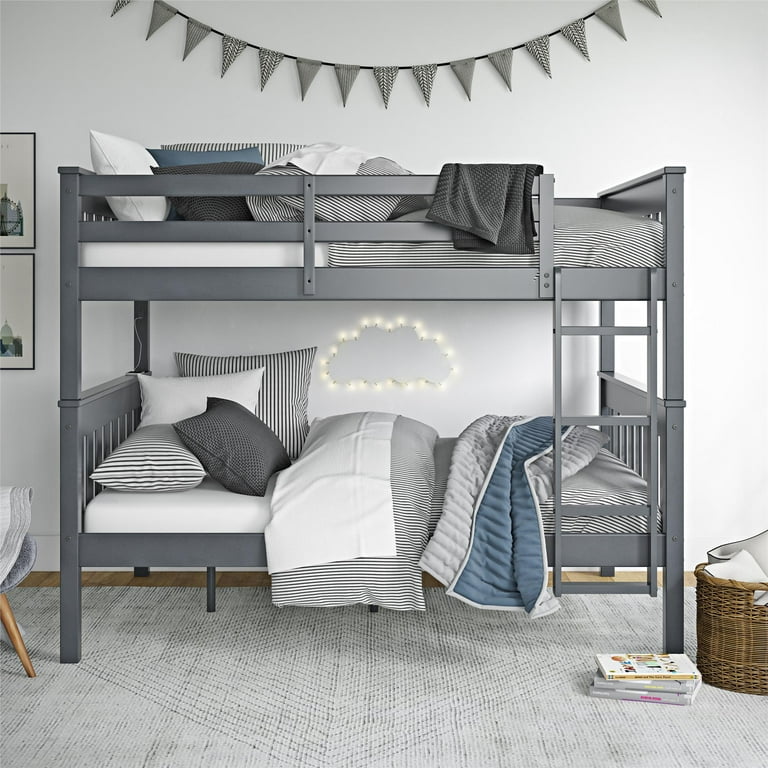 DHP Moon Full Over Full Wood Bunk Bed with USB Port Gray