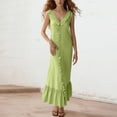 thumbnail image 2 of Vestido largo con cuello en V para mujer - Botones en la parte delantera, volantes - Sin mangas, corte A - Playa/fiesta - Tallas S-XXL, 2 of 4