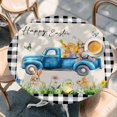 thumbnail image 2 of Black Plaid Easter Round Tablecloth, Fitted Table Cover with Elastic for 45"-54" Round Tables, Truck Spring Floral Bunny Animals Rustic Table Cloth Outdoor Indoor Dinning Party Waterproof Tablecloths, 2 of 7