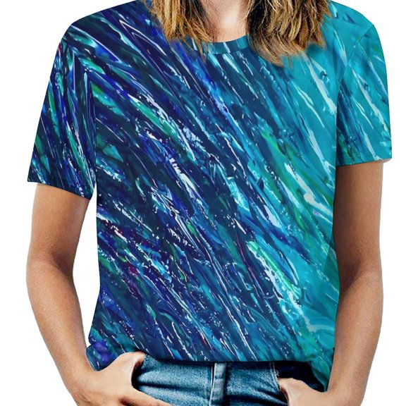 Women T Shirt Shallow Water O Neck T-Shirts Short Sleeves Multi-colored Vortex Hip Hop Custom Tshirt Street Style Clothe