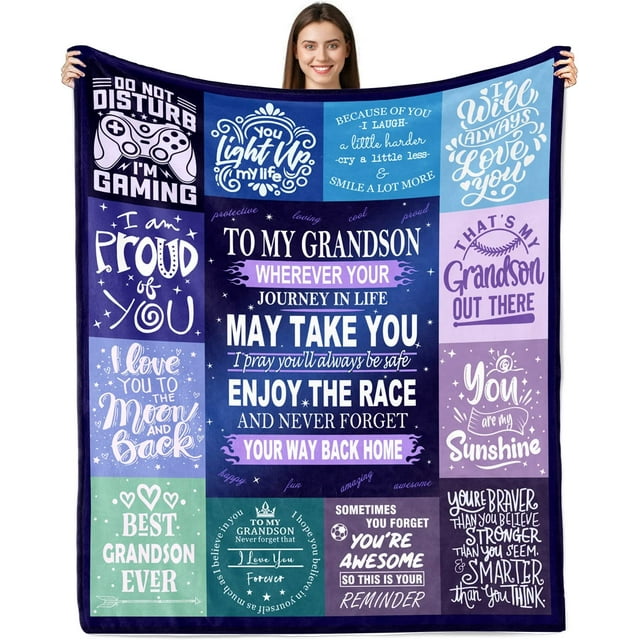 LHSHID Grandson Gifts from Grandma to My Grandson Blanket from Grandma Birthday Gifts for Grandson Grandson Graduation Gifts Ideas Gifts for Grandson Soft Flannel Throw Blankets 30"x40"