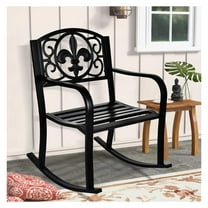 Outdoor Patio Rocking Chair, Metal Rocking seat for for Deck, Backyard or Garden (Black)