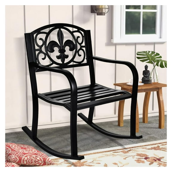 Outdoor Patio Rocking Chair, Metal Rocking seat for for Deck, Backyard or Garden (Black)