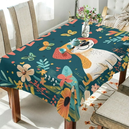 

BZSMCE Square Tablecloth Dog Sitting in Garden Pattern Tableclothes