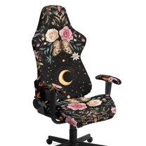 Xixirimido Gaming Chair Cover with Armrest Covers 3D Printed Stretch Removable Racing Computer Chair Slipcover Set Washable 4 Pieces, Butterfly Moon Roses Floral