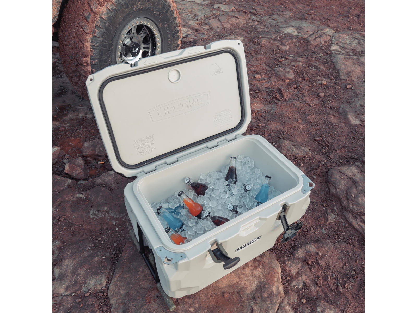 Lifetime Products 65 Quart High Performance Cooler w/ Wheels, Pumice/Blue