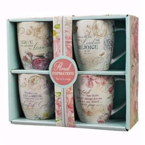 Christian Art Gifts 0 Mug Set-Floral Inspirations - Set of 4